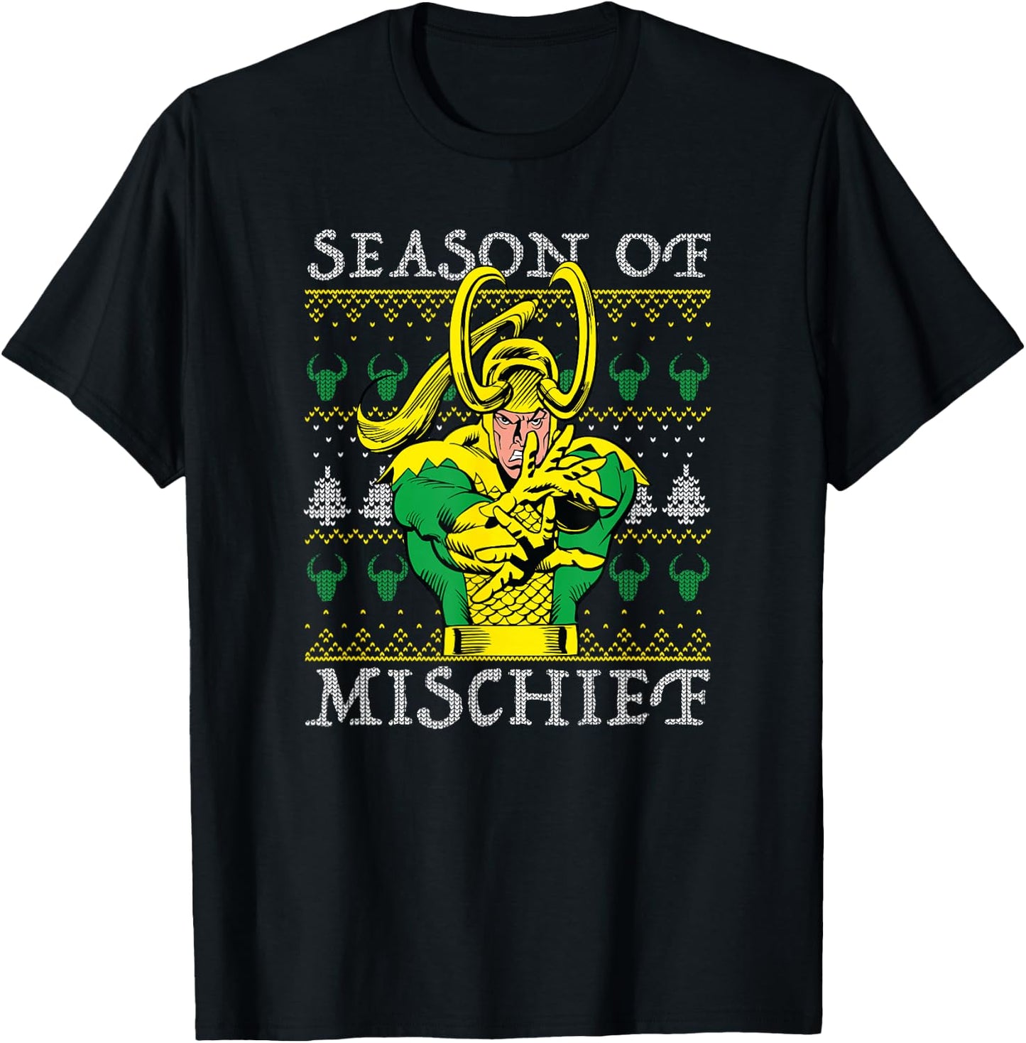 Marvel Christmas Loki Season Of Mischief Ugly Sweater T-Shirt - T-Shirt | Black