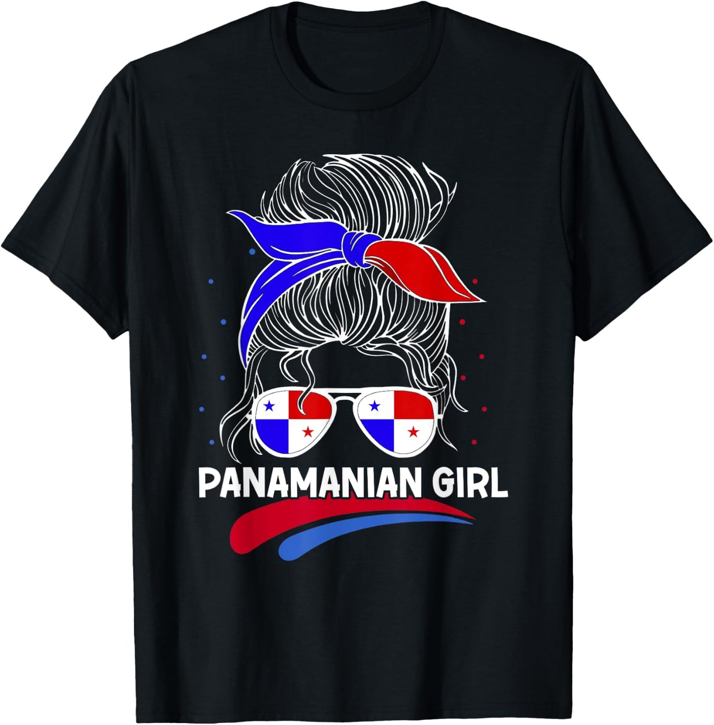 Panama Women Panamanian Flag With Messy Bun National Colors T-Shirt - T-Shirt | Black