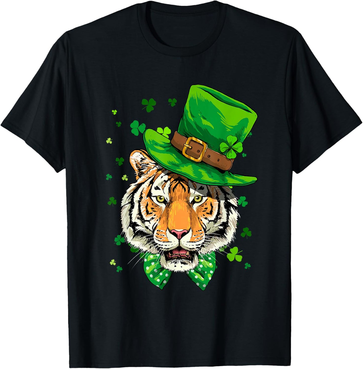 St Patrick's Day Leprechaun Tiger Shamrock Tiger Lover Irish T-Shirt - T-Shirt | Black