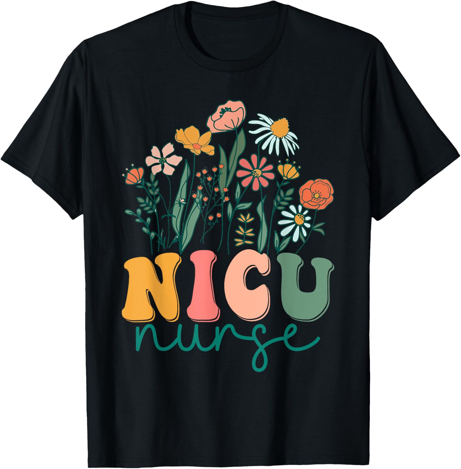 Groovy Wildflower Nicu Nurse T-Shirt - T-Shirt | Black