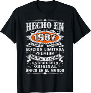 37th Birthday Spanish Made In 1987 Cumpleaños Español T-Shirt - T-Shirt | Black