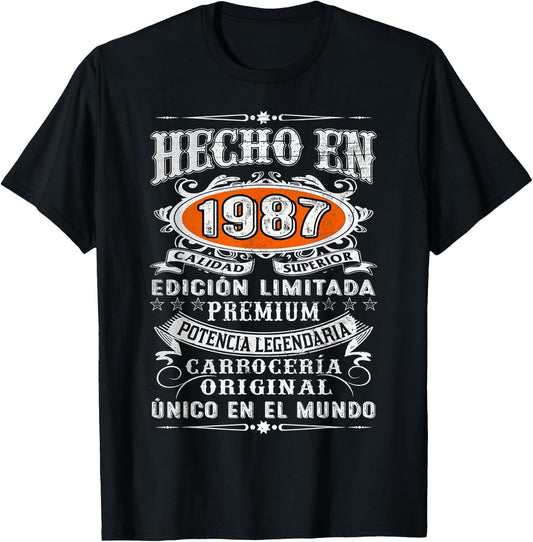 37th Birthday Spanish Made In 1987 Cumpleaños Español T-Shirt - T-Shirt | Black