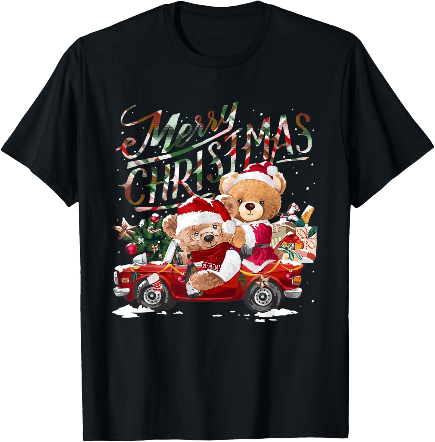 Teddy bears and Christmas tree in red car T-Shirt - T-Shirt | Black