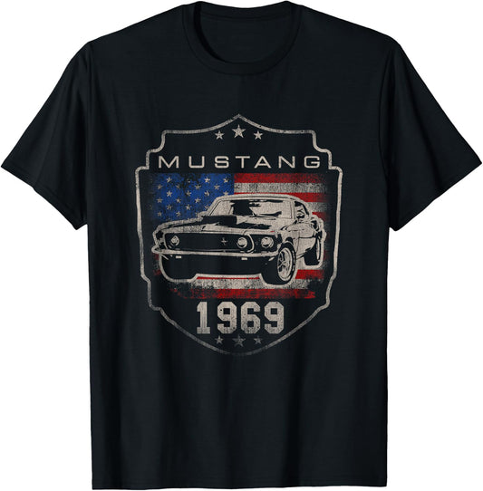 Ford Mustang 1969 Flag T-Shirt - T-Shirt | Black