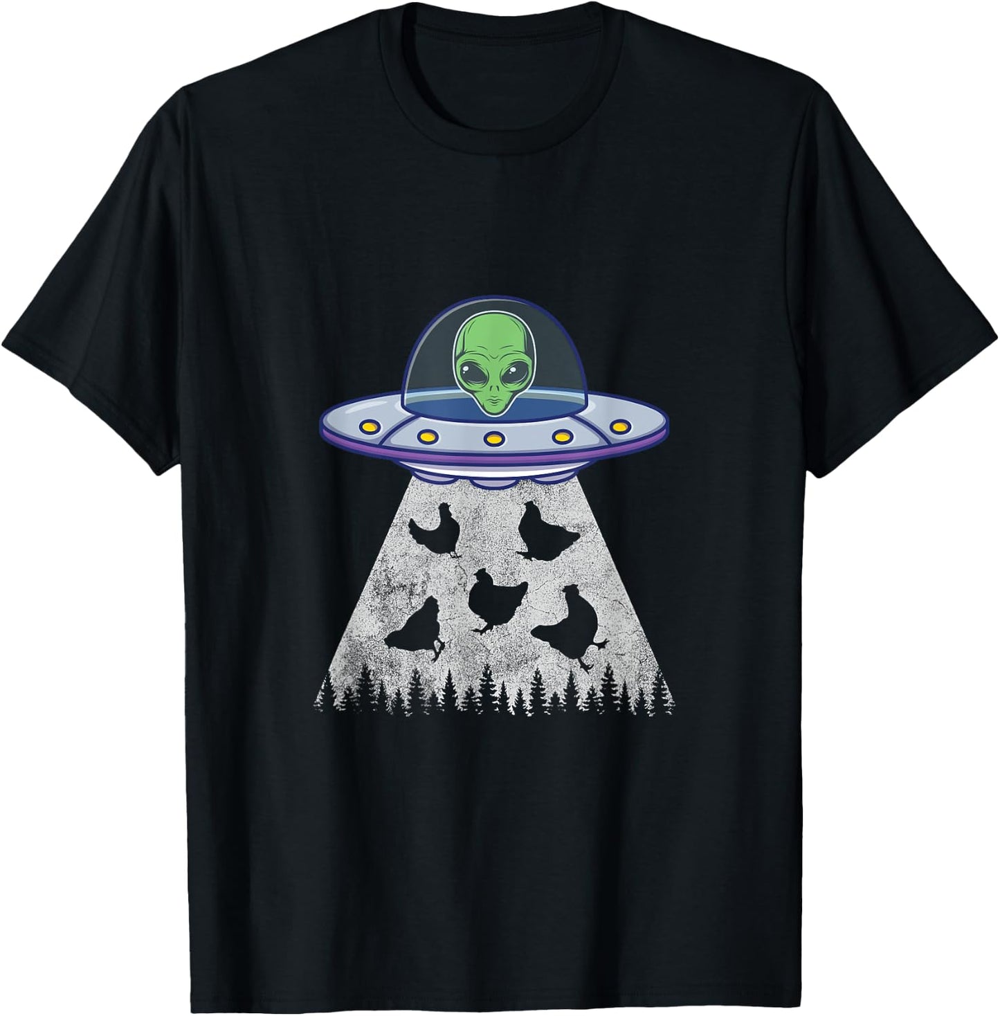 Chicken Abduction Funny UFO Alien Lover Vintage Distress T-Shirt - T-Shirt | Black