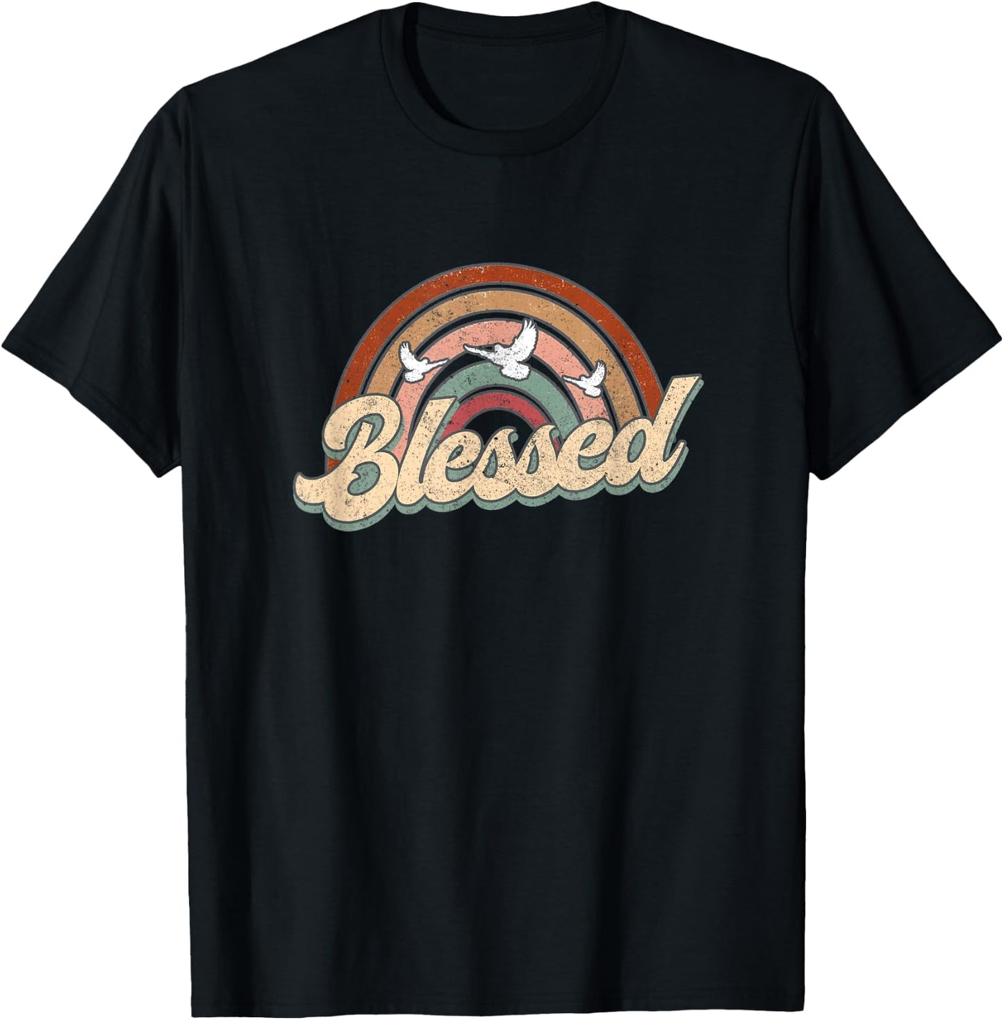 Blessed Retro Vintage Rainbow Christian Jesus God Religious T-Shirt - T-Shirt | Black