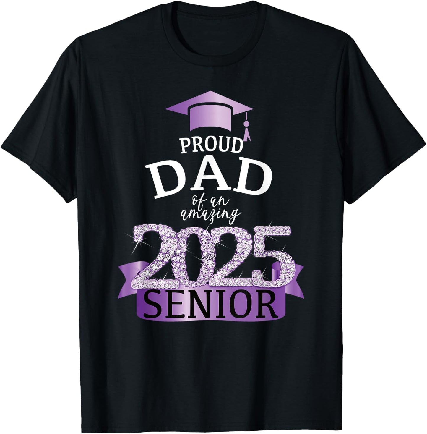 A Proud 2025 Senior Dad I Elegant Purple Celebration Decor T-Shirt - T-Shirt | Black