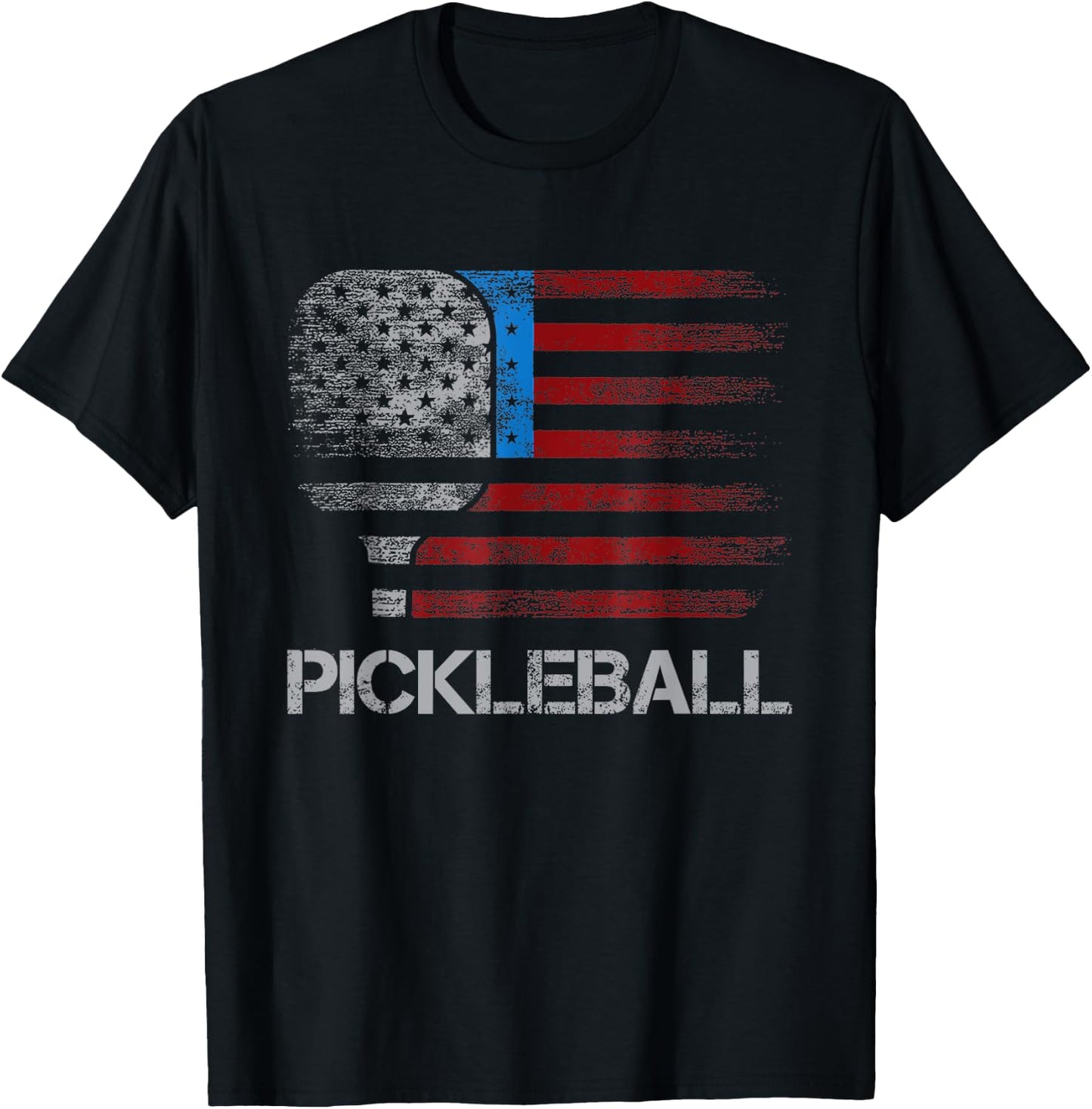 US Flag Pickleball Player Paddleball Lover T-Shirt - T-Shirt | Black
