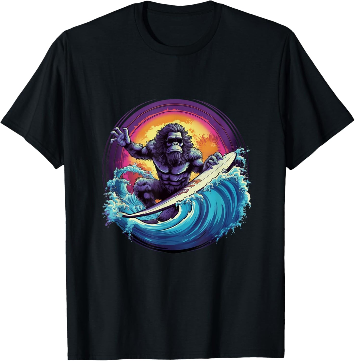 Gorilla Surfing A Wave - Surfing Gorilla- Surf T-Shirt - T-Shirt | Black