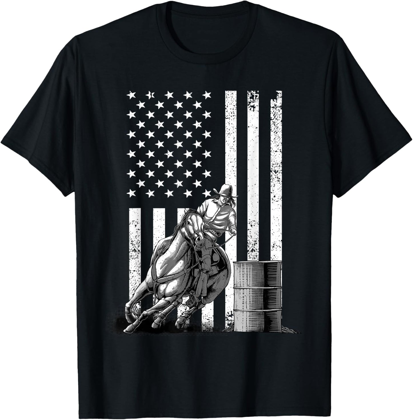 Cool Barrel Racing Women Barrel Racer Rodeo US Flag T-Shirt - T-Shirt | Black