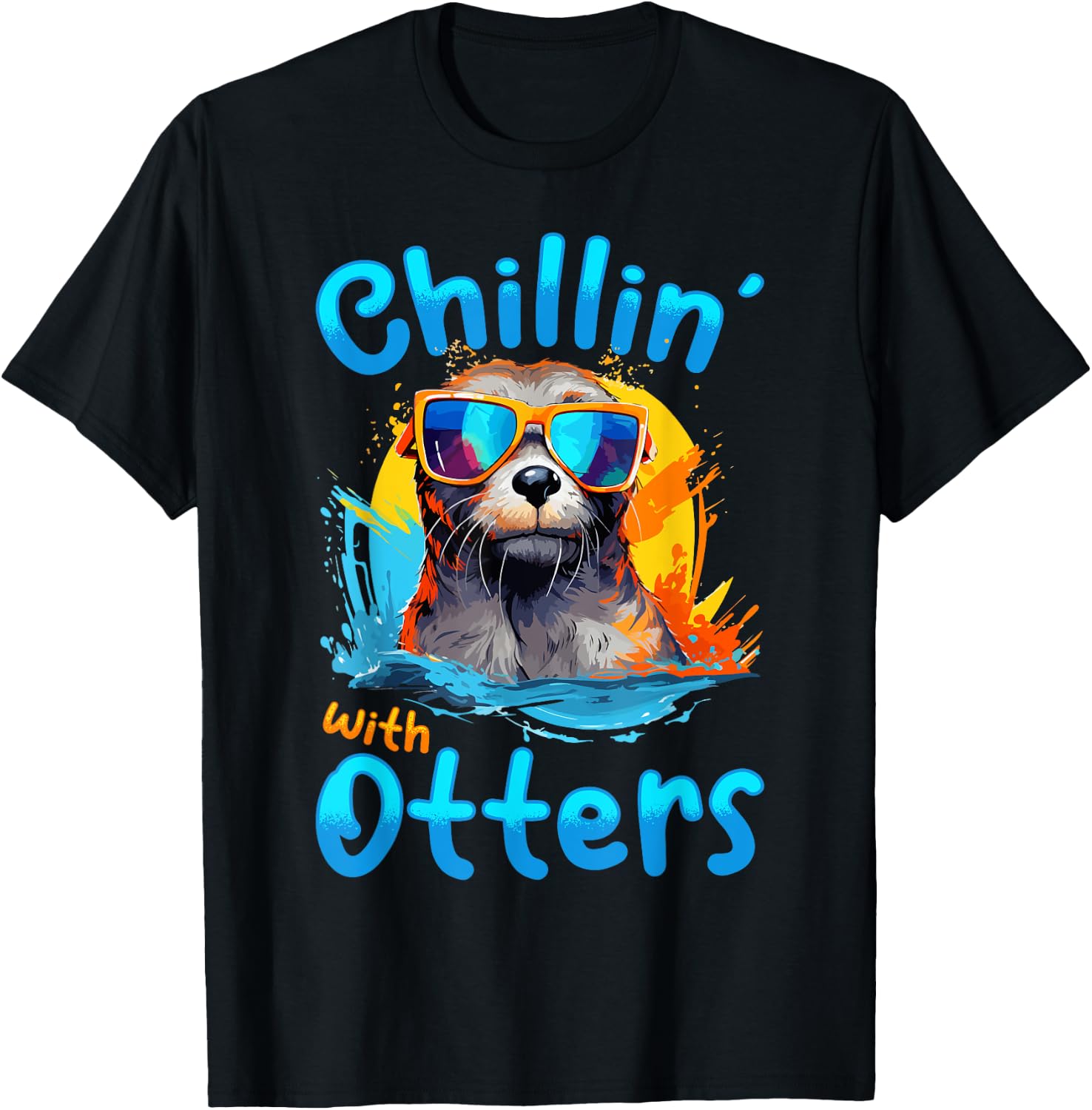 Otter Animal Kids & Adult - Chillin' with Otters T-Shirt - T-Shirt | Black