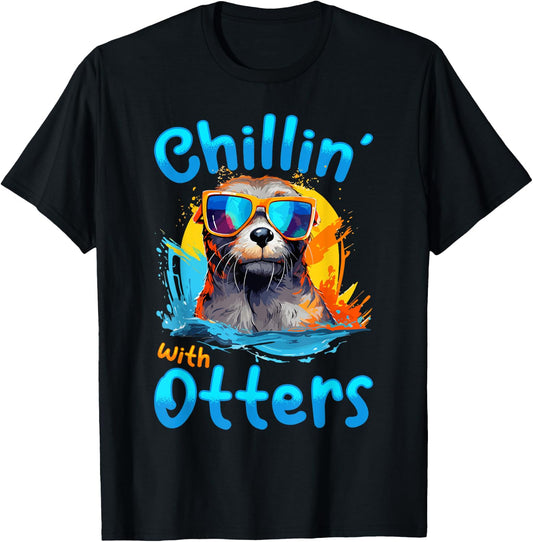 Otter Animal Kids & Adult - Chillin' with Otters T-Shirt - T-Shirt | Black