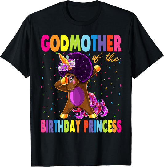 Dabbing Unicorn Afro GodMother of the Birthday Princess T-Shirt - T-Shirt | Black
