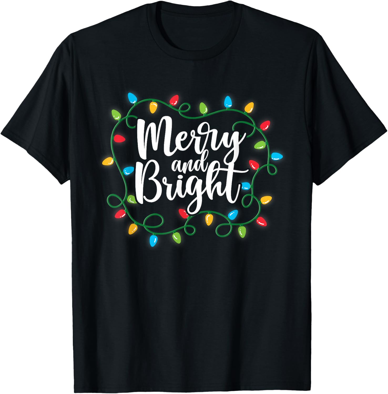 Merry and Bright Christmas Lights Family Matching Pajamas T-Shirt - T-Shirt | Black