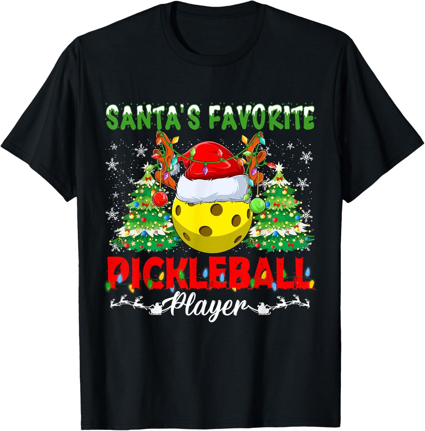 Funny Santas Favorite Pickleball Player Christmas Pajama T-Shirt - T-Shirt | Black