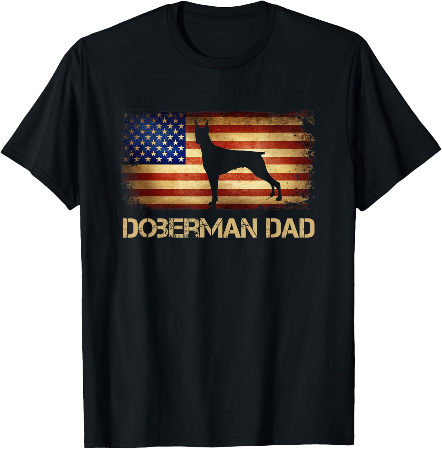 Doberman Dad Vintage American Flag Patriotic Dobermann T-Shirt - T-Shirt | Black