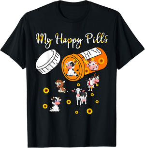 My Happy Pills Sunflower Cows Lover Women Kids T-Shirt - T-Shirt | Black