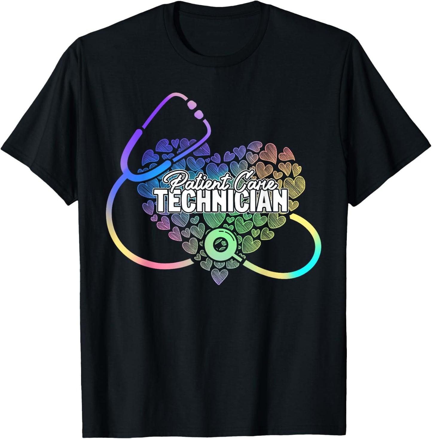PCT Patient Care Technician Heart Stethoscope T-Shirt - T-Shirt | Black