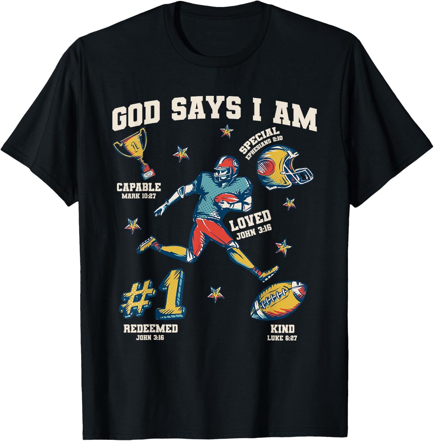 God Says I Am American Football Lover Men Christian T-Shirt - T-Shirt | Black