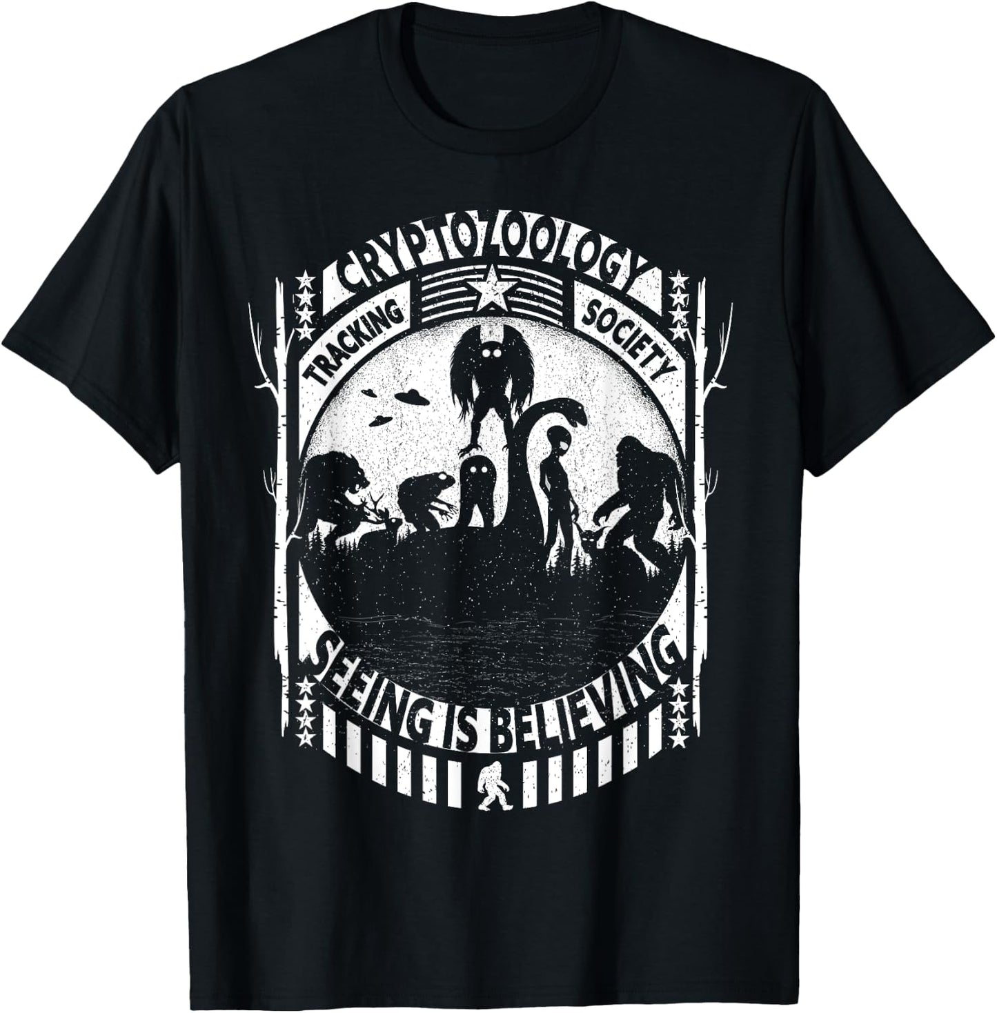 Cryptozoology Team Bigfoot Nessie Mothman And Aliens Cryptid T-Shirt - T-Shirt | Black