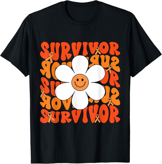 Leukemia Cancer Orange Ribbon Leukemia Cancer Survivor T-Shirt - T-Shirt | Black