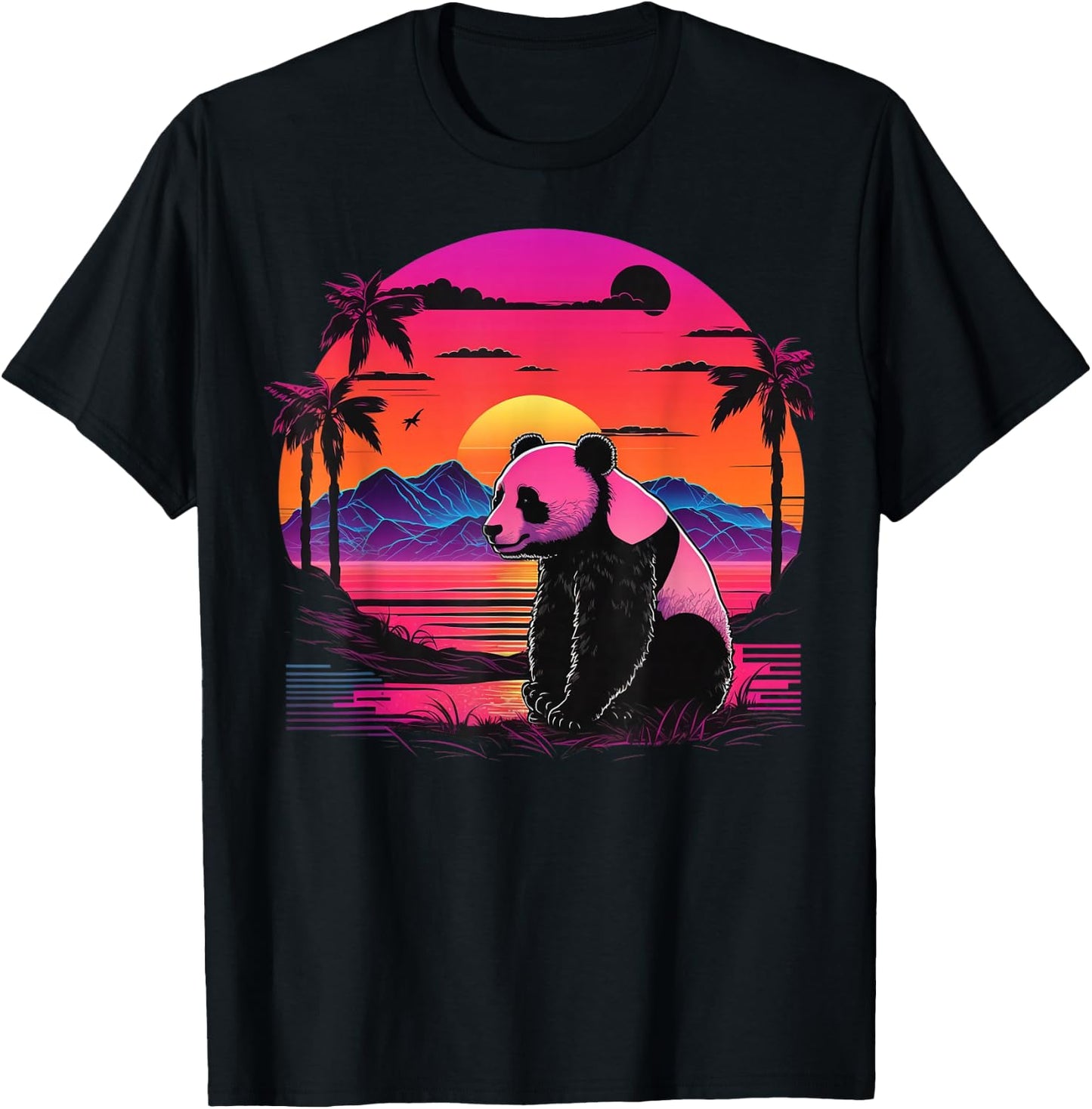 Vintage Retrowave Synthwave 80s Vaporwave Panda T-Shirt - T-Shirt | Black