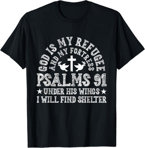 Psalms 91 Scripture Bible Verse Religious Catholic Christian T-Shirt - T-Shirt | Black