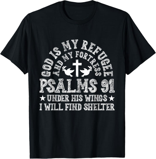 Psalms 91 Scripture Bible Verse Religious Catholic Christian T-Shirt - T-Shirt | Black
