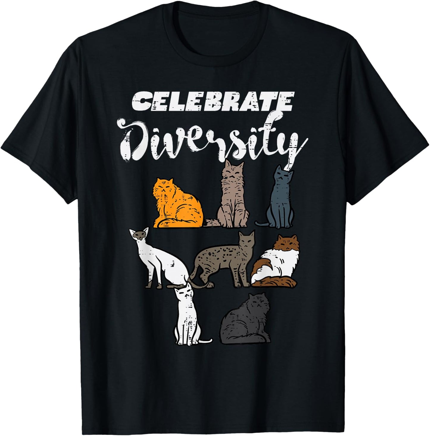 Celebrate Diversity Cat Breeds Cute Pet Owner Men Women Kids T-Shirt - T-Shirt | Black