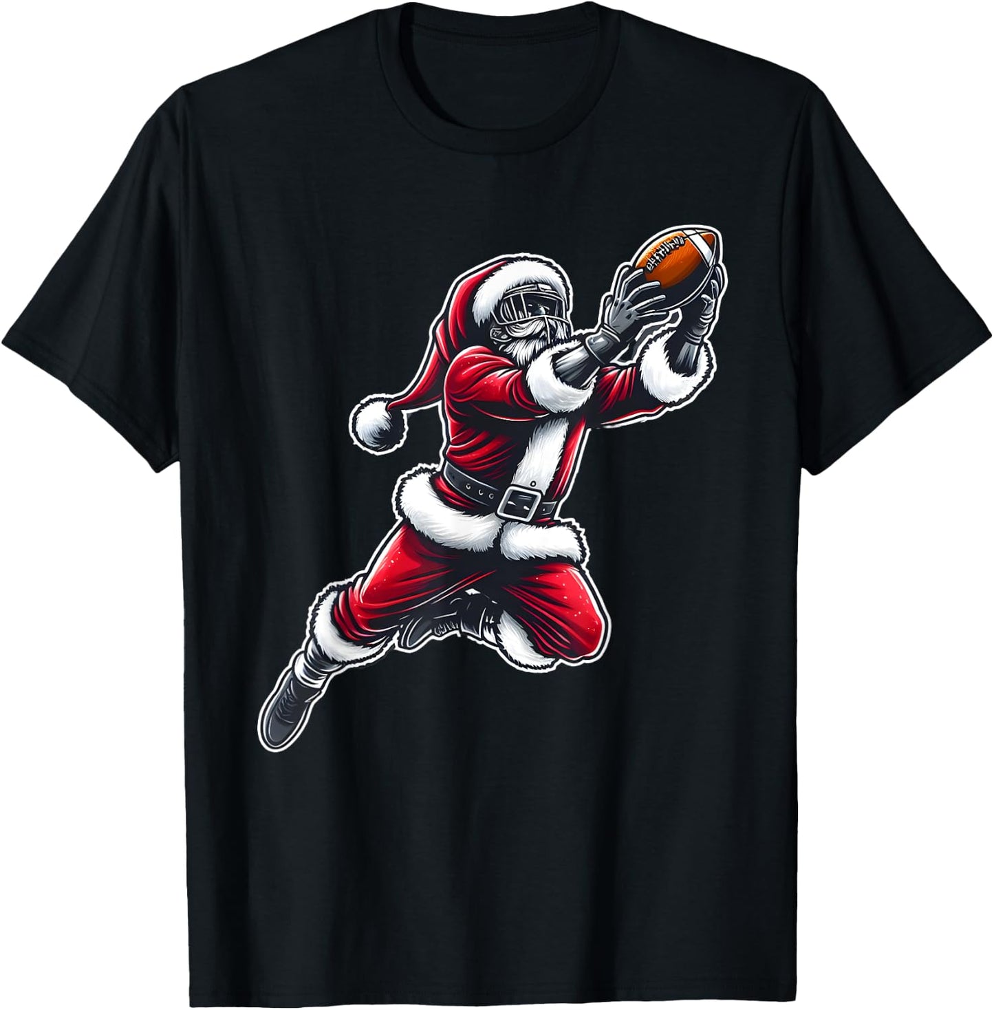 Santa Claus Playing American Football Christmas Football Fan T-Shirt - T-Shirt | Black