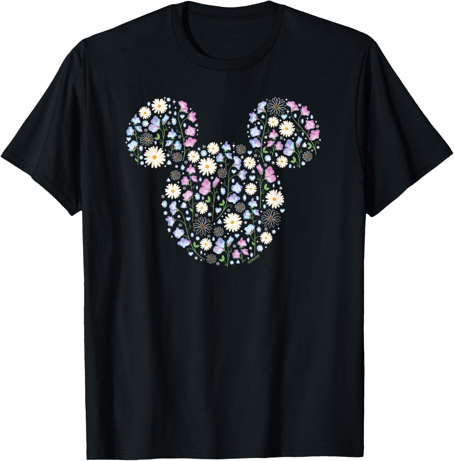 Disney Mickey Mouse April Birth Month Birthstone & Flowers T-Shirt - T-Shirt | Black