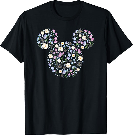 Disney Mickey Mouse April Birth Month Birthstone & Flowers T-Shirt - T-Shirt | Black
