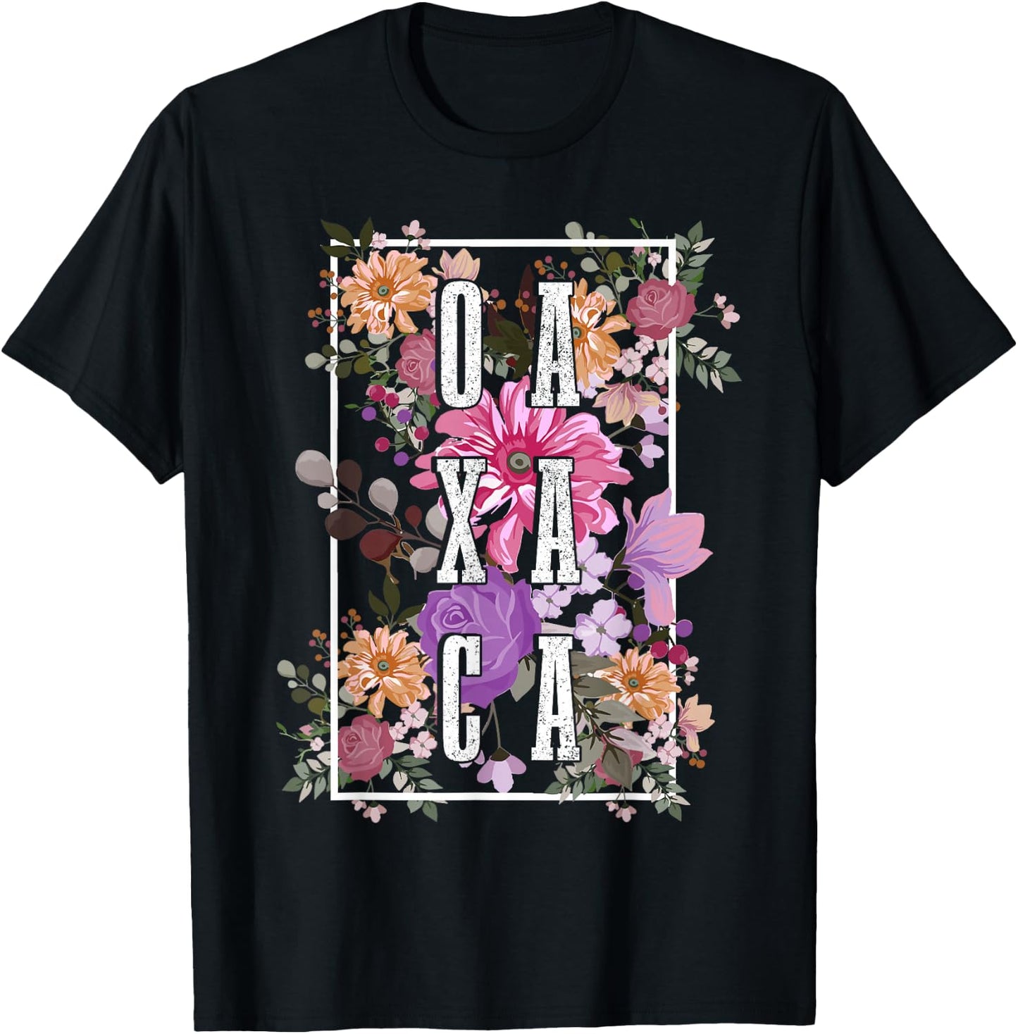 Oaxaca Mexico Vintage Flowers Floral Mexican T-Shirt - T-Shirt | Black
