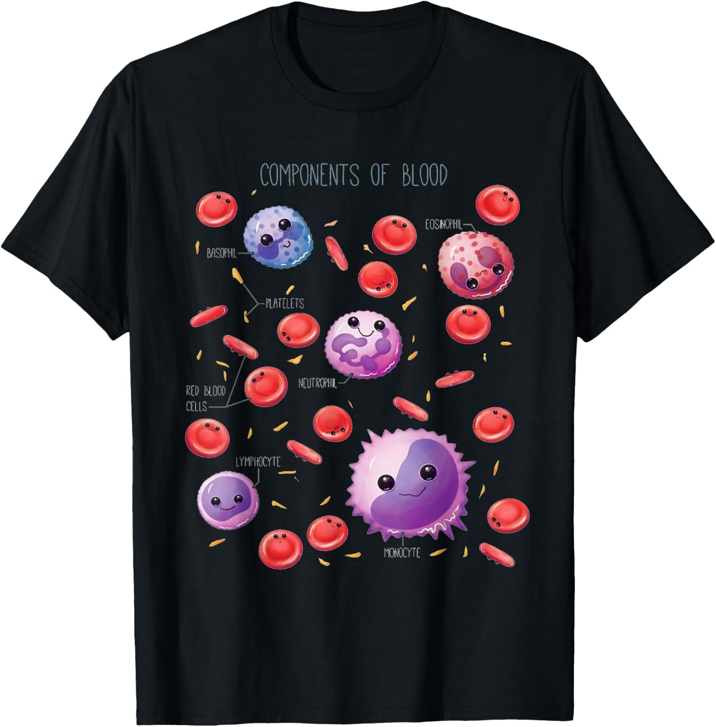 Cute Funny White And Red Blood Cells Components Of Blood T-Shirt - T-Shirt | Black