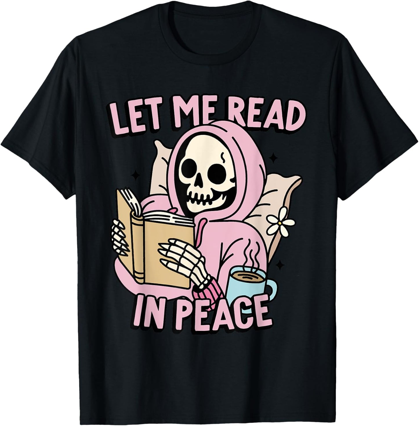Let Me Read In Peace Funny Ghost Reading Book Halloween T-Shirt - T-Shirt | Black