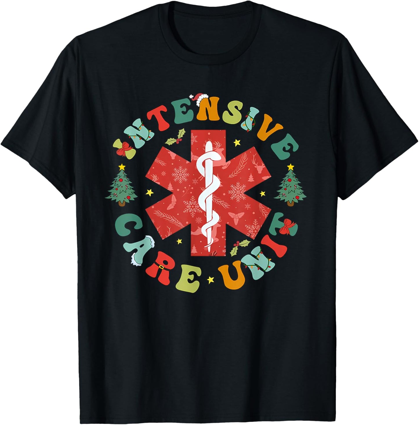 Intensive Care Nurse Christmas ICU Nurse Nursing Student T-Shirt - T-Shirt | Black