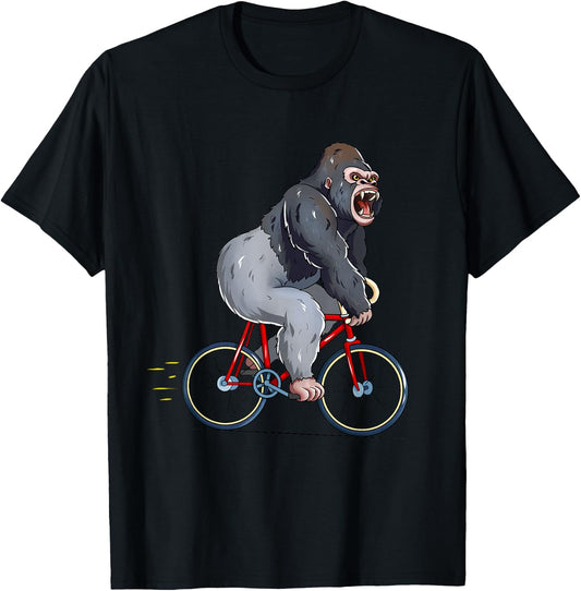 Gorilla Riding Bicycle Cute Biker Cyclist T-Shirt - T-Shirt | Black