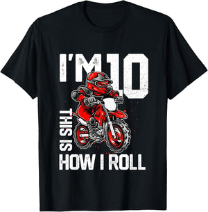 Kids Im 10 This Is How I Roll Dirt Bike 10th Birthday Party Boys T-Shirt - T-Shirt | Black