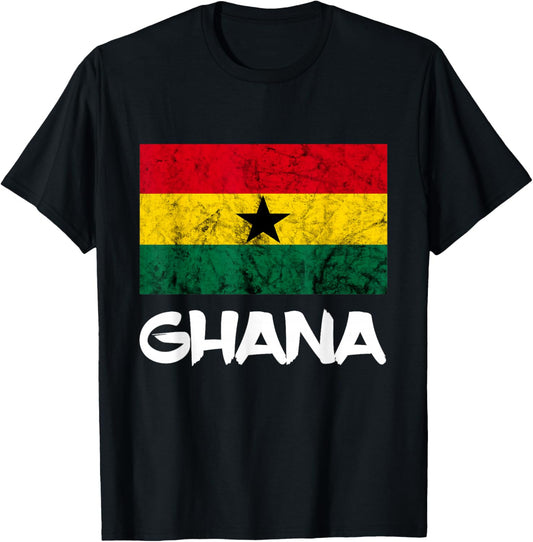 Ghana Vintage Ghanese Flag Africa Ghanese Roots Ghana Flag T-Shirt - T-Shirt | Black