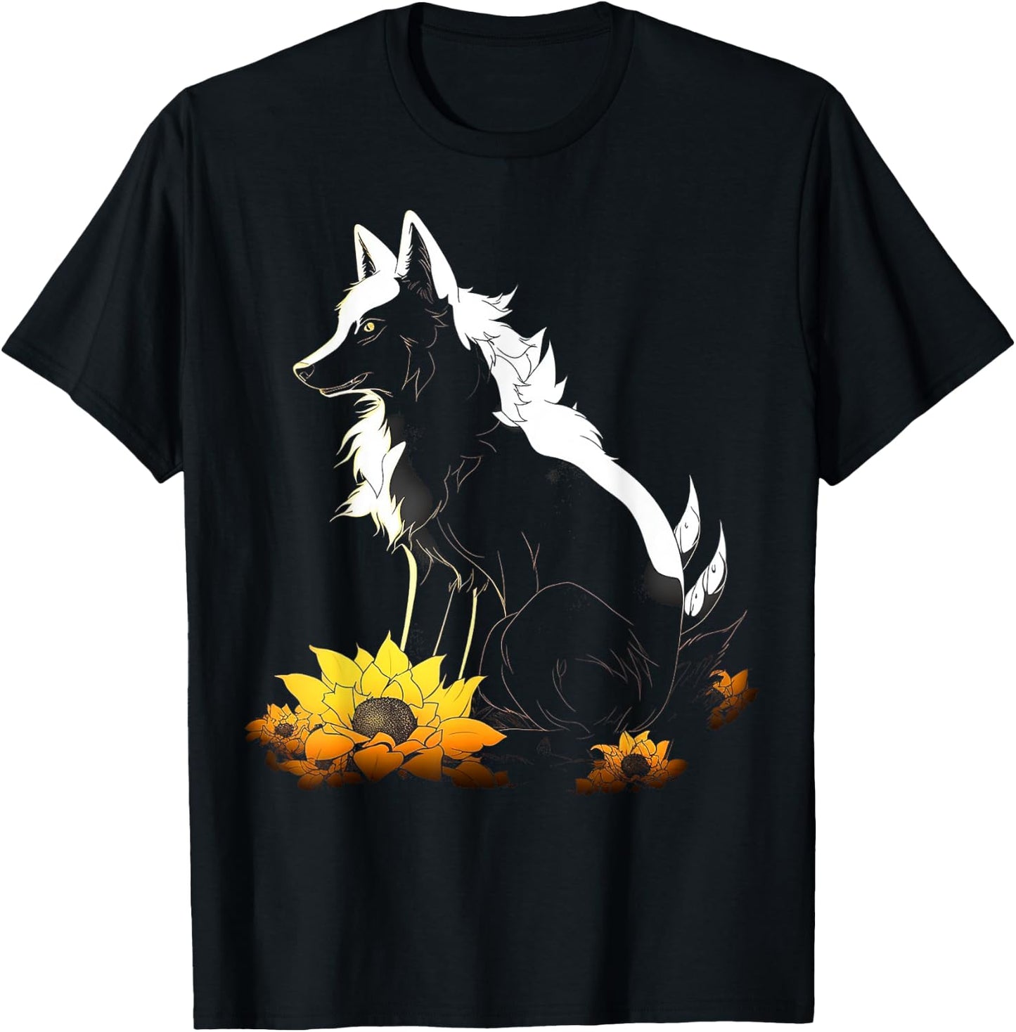 Wolf Lover Artwork | Flowers Animal Motif Wolf T-Shirt - T-Shirt | Black