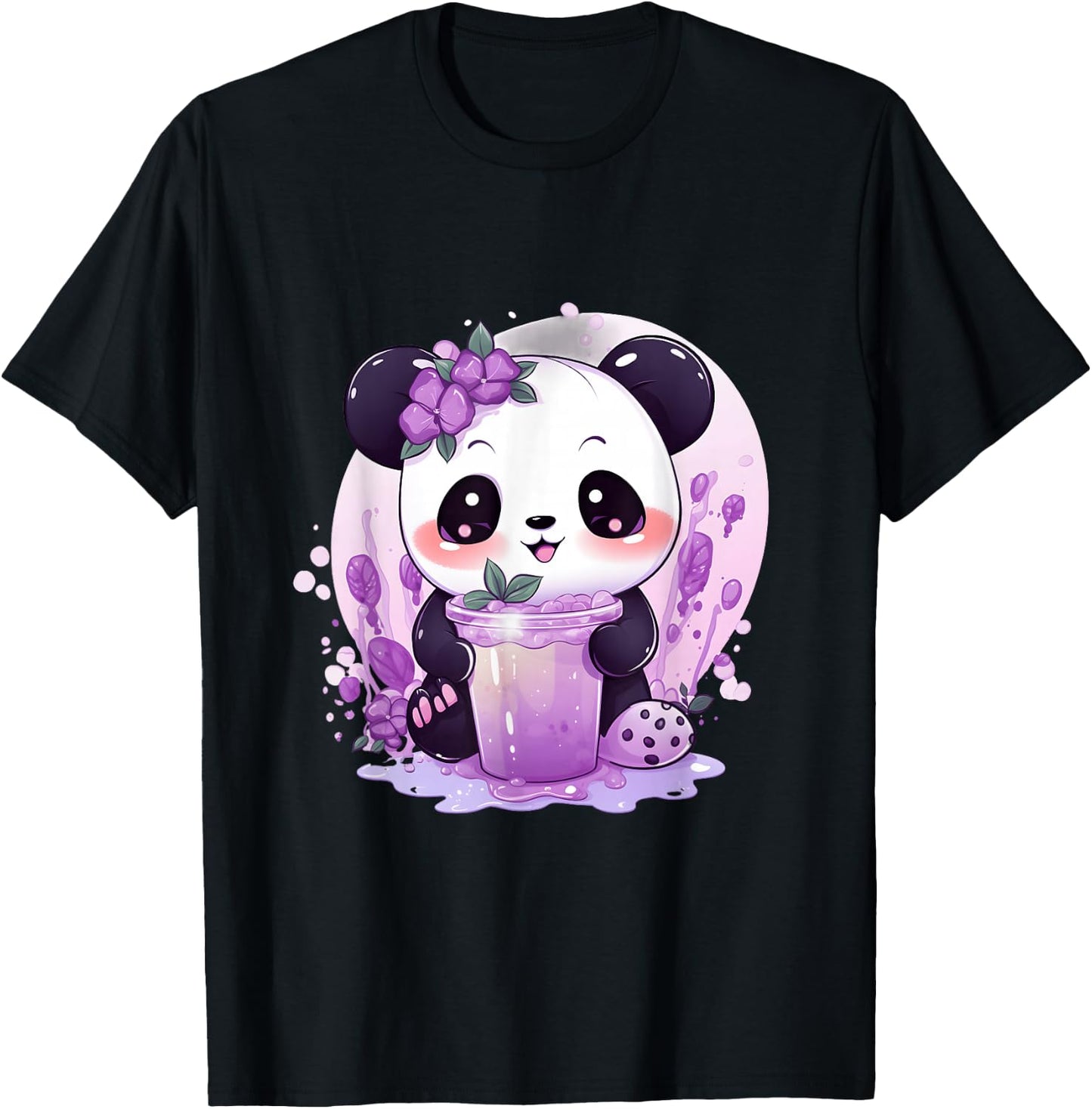 Otaku Kawaii Anime Panda Drinks Boba Tea Bubble T-Shirt - T-Shirt | Black