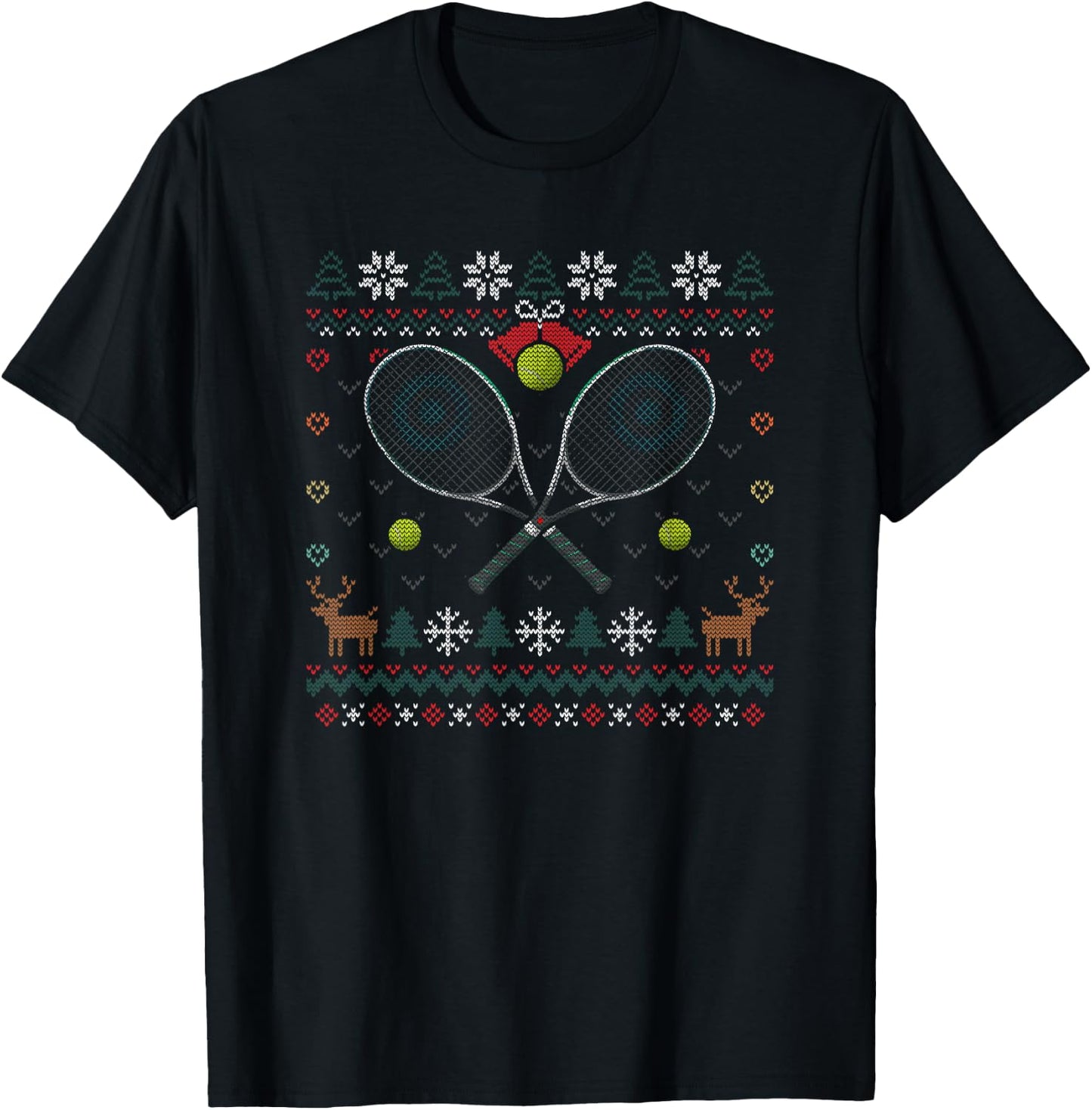 Tennis Racket Ugly Christmas Sweater Ball Sports Player T-Shirt - T-Shirt | Black
