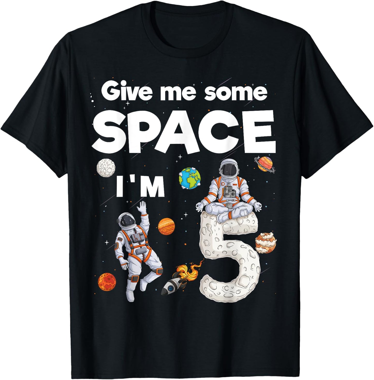 Outer Space Astronaut Planets Five Year Old 5th Birthday T-Shirt - T-Shirt | Black