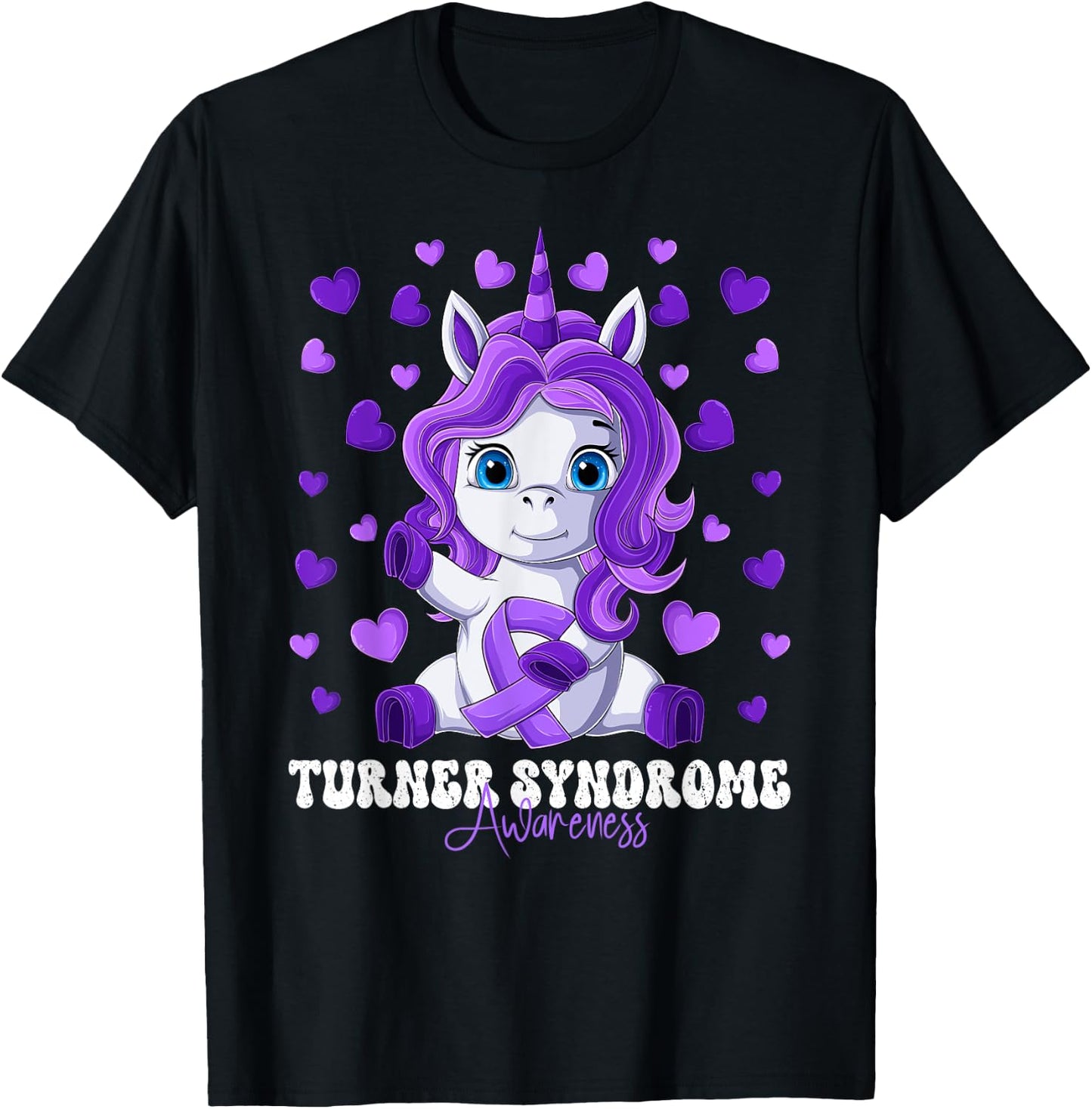 Turner Syndrome Awareness Month Purple Ribbon Unicorn T-Shirt - T-Shirt | Black