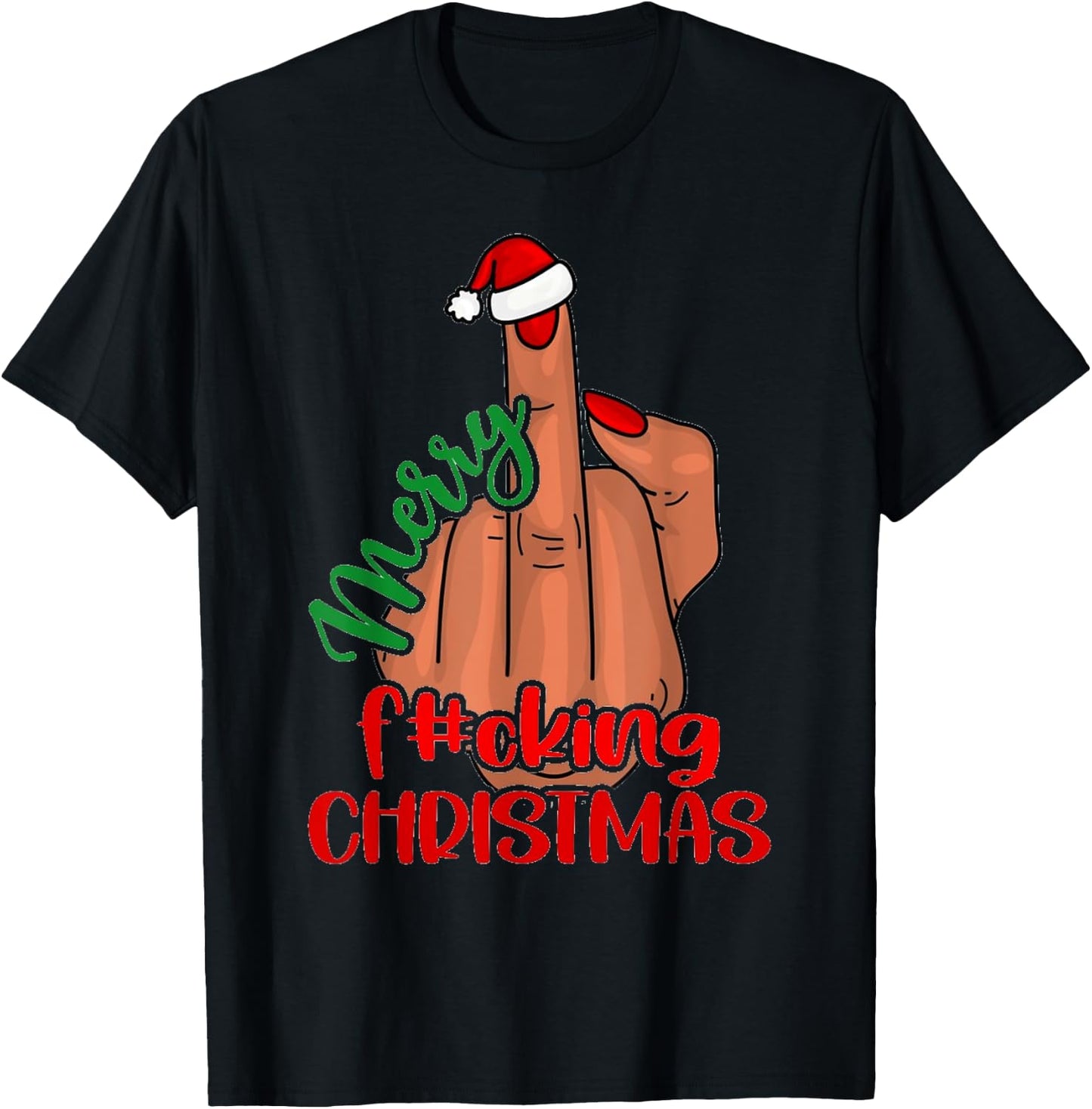 Merry Fucking Christmas Middle Finger Funny Xmas Pajama T-Shirt - T-Shirt | Black