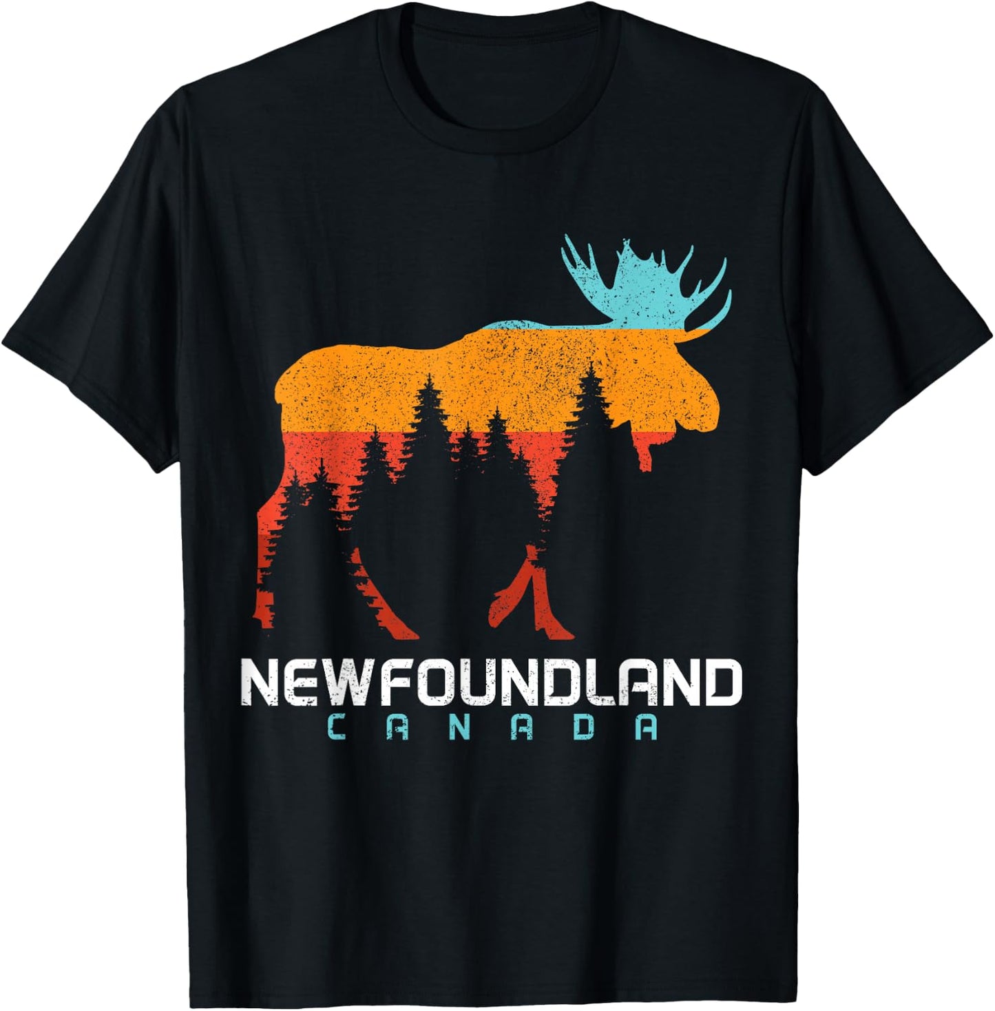 Newfoundland Canada Vintage Pride Souvenir Moose Nature T-Shirt - T-Shirt | Black