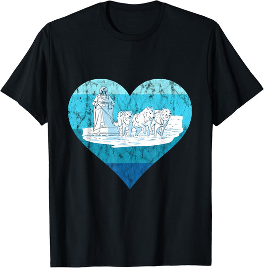 Winter Sport Vintage Sled Dog Snow Sleding Sleigh Mushing T-Shirt - T-Shirt | Black