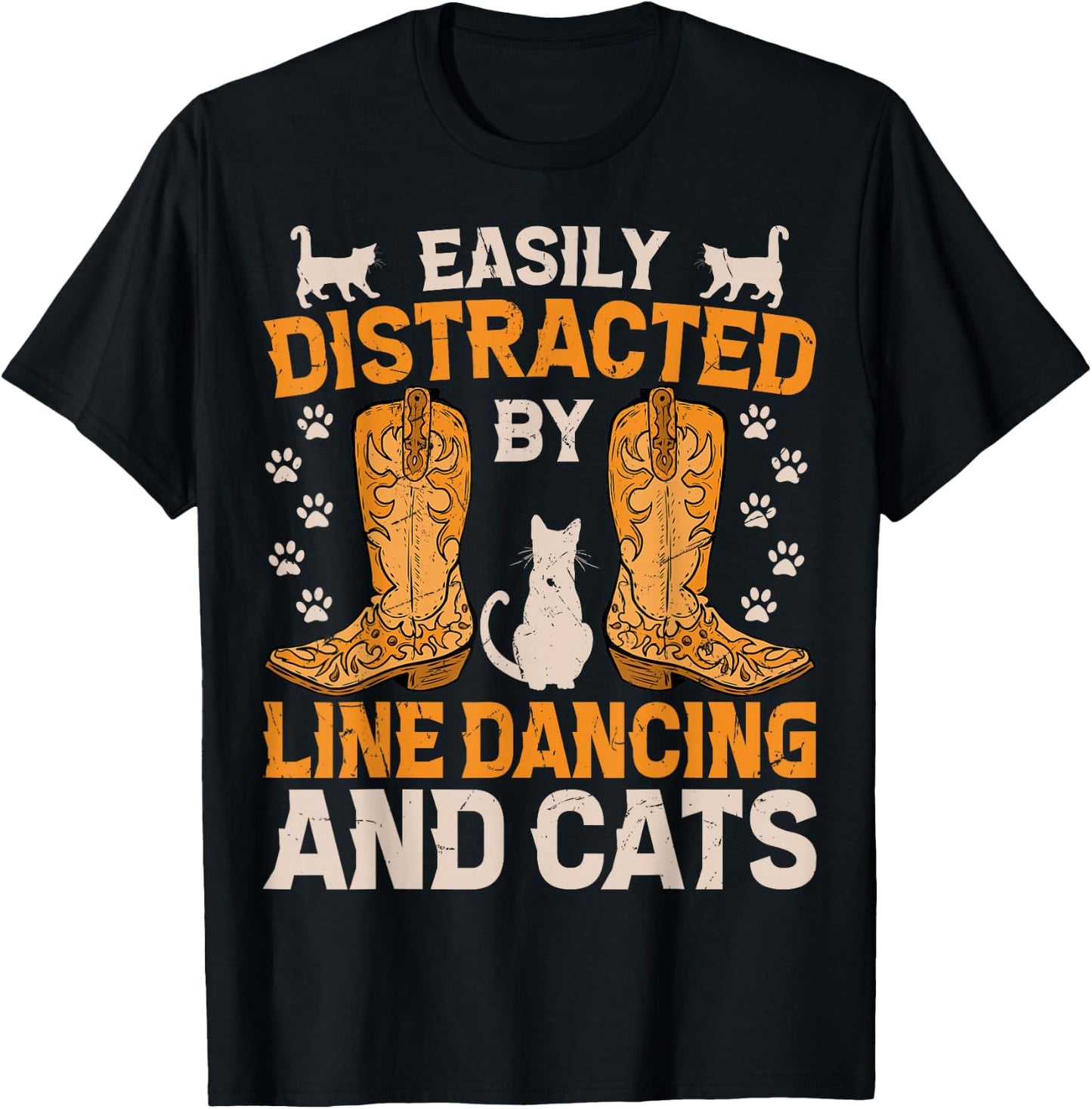 Easily Distracted by Line Dancing and Cats Funny Line Dance T-Shirt - T-Shirt | Black