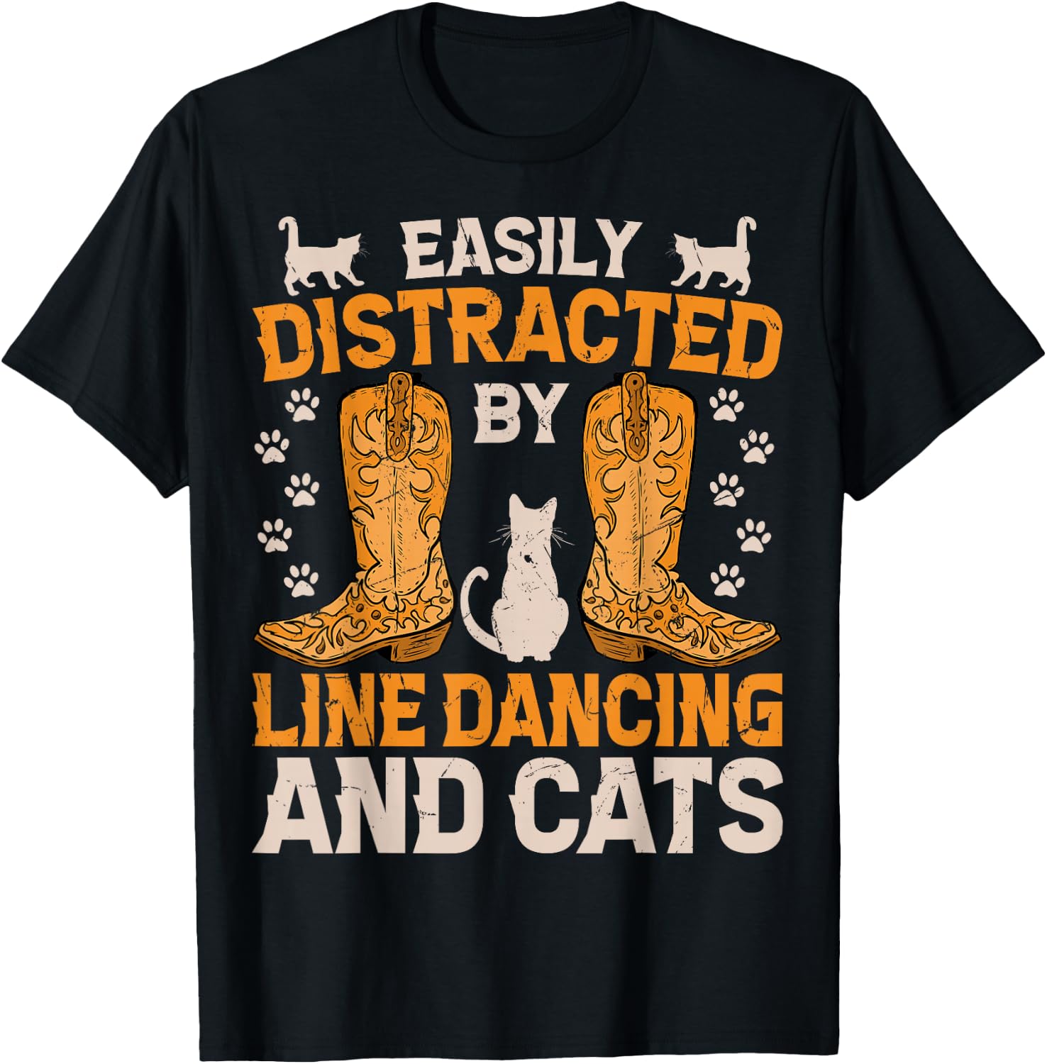 Easily Distracted by Line Dancing and Cats Funny Line Dance T-Shirt - T-Shirt | Black
