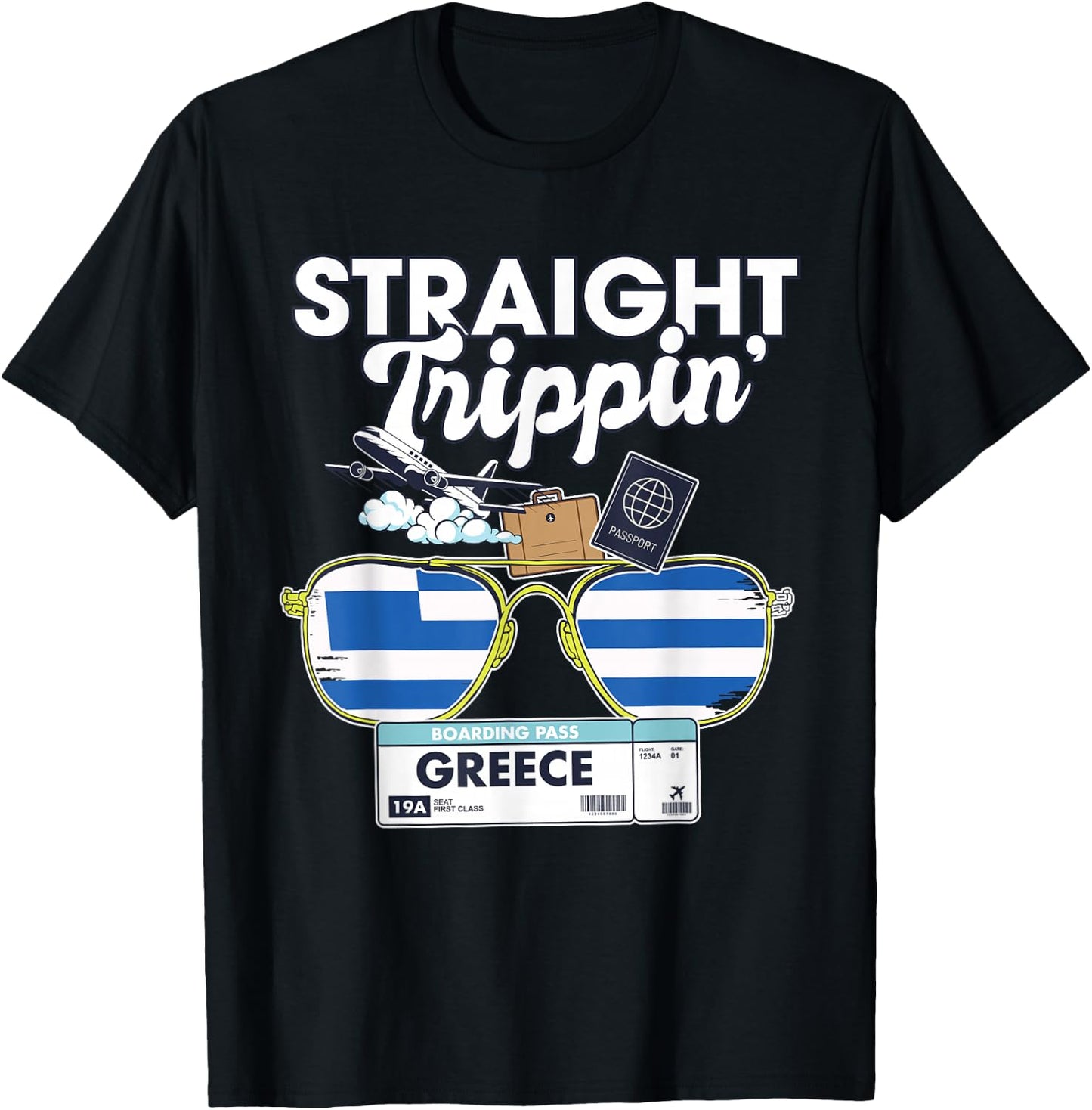 Straight Trippin' Greece Vacation Tour Travel Trip Matching T-Shirt - T-Shirt | Black